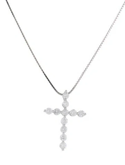 Pre-owned Necklace 14k 1.32ctw Diamond Cross Pendant , 16" In Multi