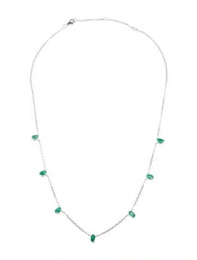 Pre-owned Necklace 14k 1.33ctw Emerald Station , 17.75" In Multi