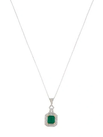 Pre-owned Necklace 14k 1.40ct Emerald, Sapphire & Diamond Pendant , 18" In Multi