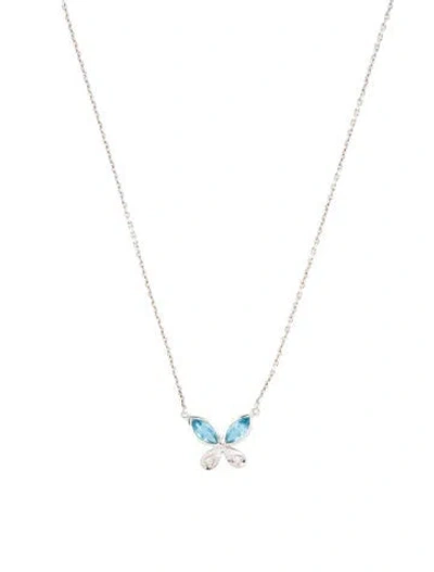 Pre-owned Necklace 14k 1.40ctw Topaz & Diamond Butterfly Pendant, 19" In Multi