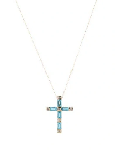 Pre-owned Necklace 14k 1.40ctw Topaz & Diamond Cross Pendant , 17.75" In Multi