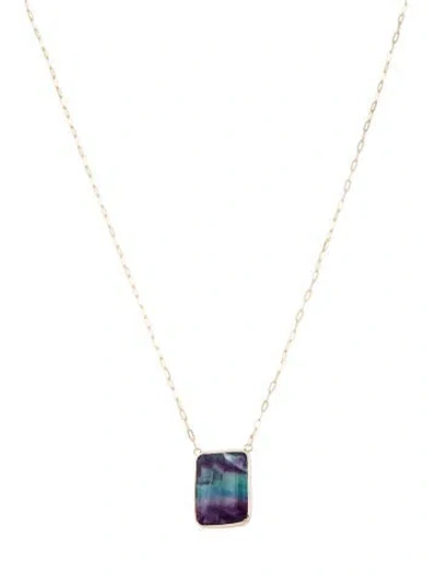 Pre-owned Necklace 14k 14.13ct Fluorite Pendant , 18" In Multi