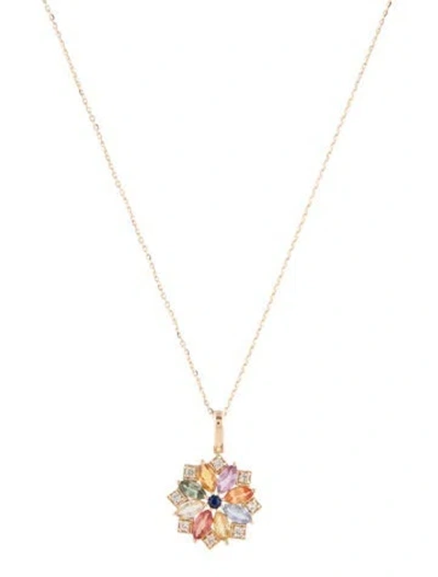 Pre-owned Necklace 14k 1.42ctw Sapphire Pendant , 17.75" In Multi