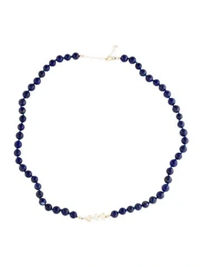 Pre-owned Necklace 14k 1.43ctw Opal & Lapis Bead Strand , 22" In Multi