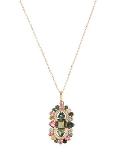 Pre-owned Necklace 14k 1.44ct Tourmaline & Sapphire Pendant , 18" In Multi