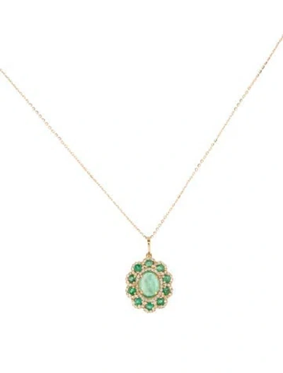 Pre-owned Necklace 14k 1.45ctw Emerald & Sapphire Pendant , 17.75" In Multi