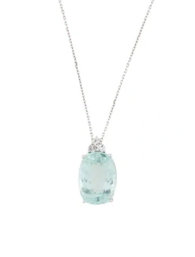 Pre-owned Necklace 14k 14.60ctw Aquamarine & Diamond Pendant , 20" In Multi