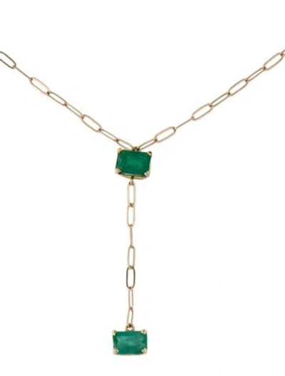 Pre-owned Necklace 14k 1.48ctw Emerald Lavalier , 16.5" In Multi