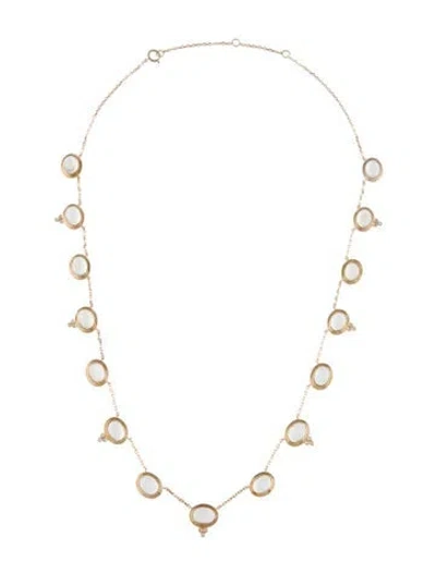 Pre-owned Necklace 14k 15.00ct Moonstone & Diamond Station , 17.75" In Multi