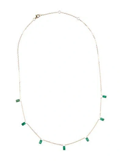 Pre-owned Necklace 14k 1.68ctw Emerald Station , 18" In Multi