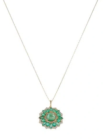 Pre-owned Necklace 14k 1.69ctw Emerald & Sapphire Pendant , 18" In Multi