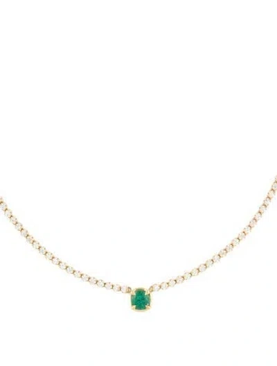 Pre-owned Necklace 14k 1.70ctw Diamond & Emerald Collar , 16.75", 16.75" In Multi
