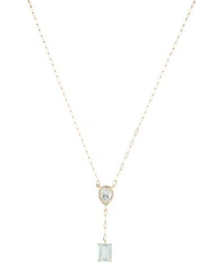 Pre-owned Necklace 14k 1.71ctw Aquamarine & Diamond Lavalier , 17" In Multi