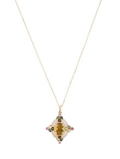 Pre-owned Necklace 14k 1.72ctw Tourmaline & Sapphire Pendant , 18" In Multi