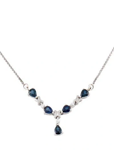 Pre-owned Necklace 14k 1.78ctw Sapphire & Cubic Zirconia Choker , 14.5" In Multi
