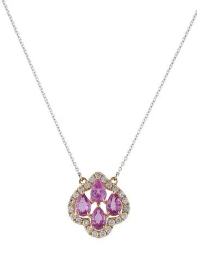 Pre-owned Necklace 14k 1.80ctw Sapphire & Diamond Pendant , 16" In Multi