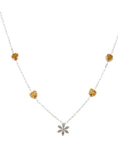 Pre-owned Necklace 14k 1.82ctw Citrine & Diamond Station , 16" In Multi