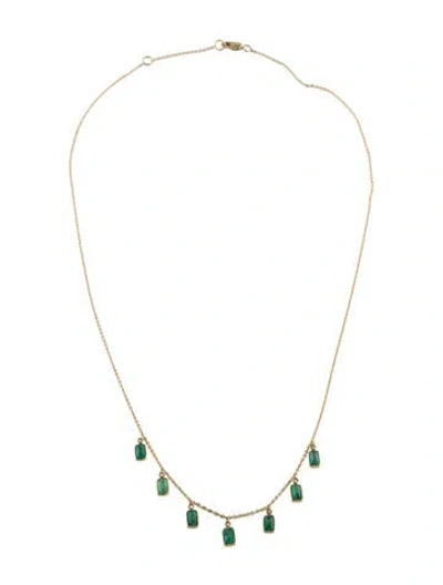 Pre-owned Necklace 14k 1.89ctw Emerald Station , 18" In Multi