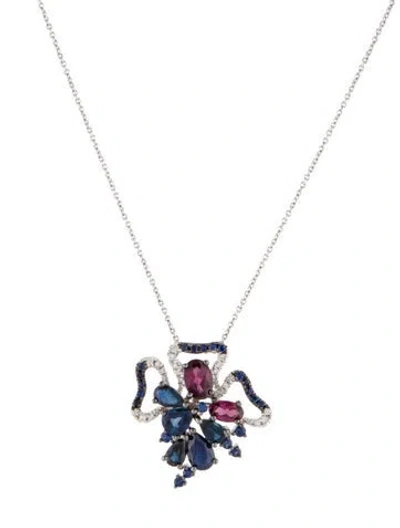 Pre-owned Necklace 14k 1.94ctw Sapphire & Diamond Pendant , 17.75" In Multi