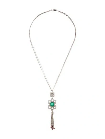 Pre-owned Necklace 14k 1.95ct Emerald, Ruby & Diamond Pendant , 17" In Multi