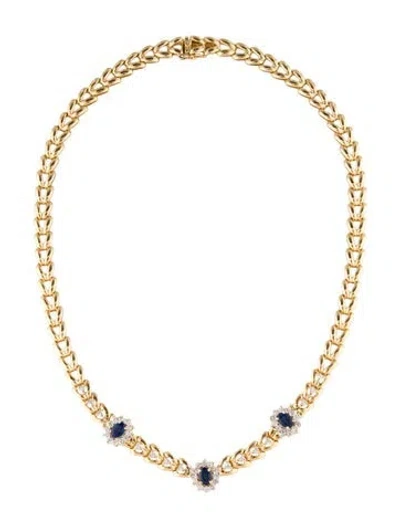 Pre-owned Necklace 14k 2.01ctw Sapphire & Diamond Link Collar , 16.5" In Multi