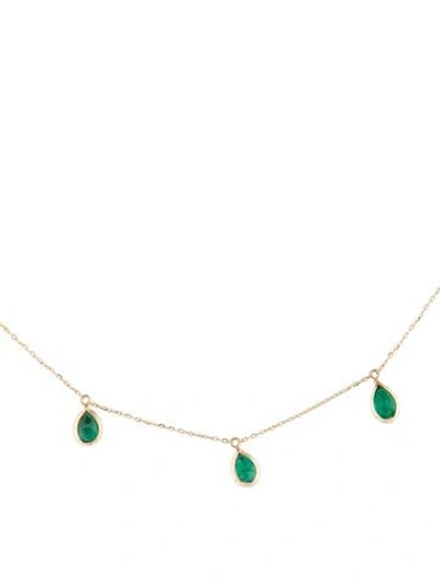 Pre-owned Necklace 14k 2.03ctw Emerald Station , 18" In Multi