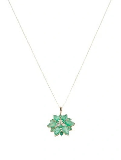 Pre-owned Necklace 14k 2.05ctw Emerald & Colorless Sapphire Pendant , 18" In Multi