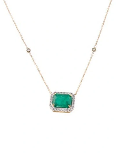 Pre-owned Necklace 14k 2.09ct Emerald & Diamond Pendant , 18" In Multi
