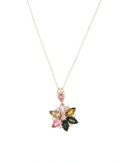 Pre-owned Necklace 14k 2.09ctw Tourmaline & Sapphire Pendant , 18" In Multi