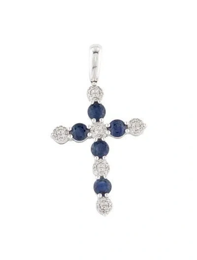 Pre-owned Necklace 14k 2.24ctw Sapphire & Diamond Cross Pendant  In Multi