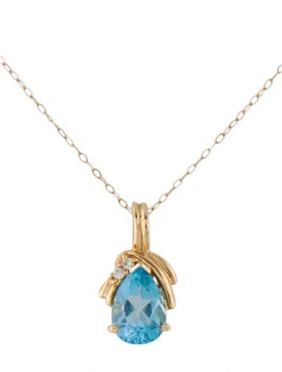 Pre-owned Necklace 14k 2.25ct Topaz & Diamond Pendant , 17.5" In Multi