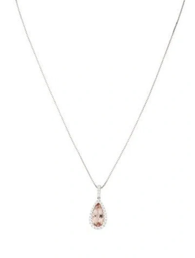 Pre-owned Necklace 14k 2.27ct Morganite & Diamond Pendant , 17" In Multi
