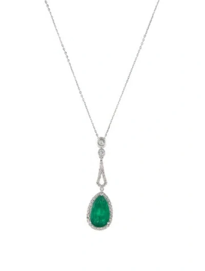 Pre-owned Necklace 14k 2.33ct Emerald, Sapphire & Diamond Pendant , 18" In Multi