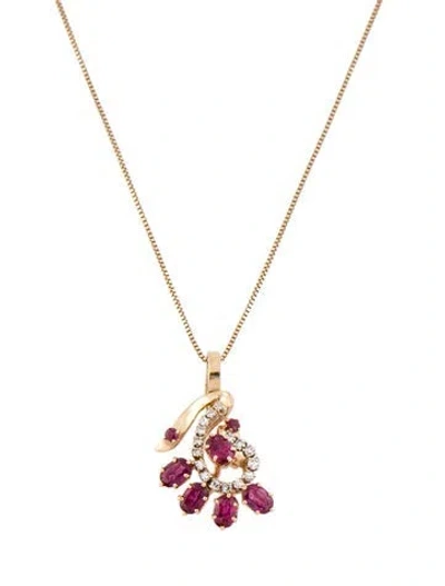 Pre-owned Necklace 14k 2.34ctw Ruby & Diamond Cluster Pendant , 18" In Multi