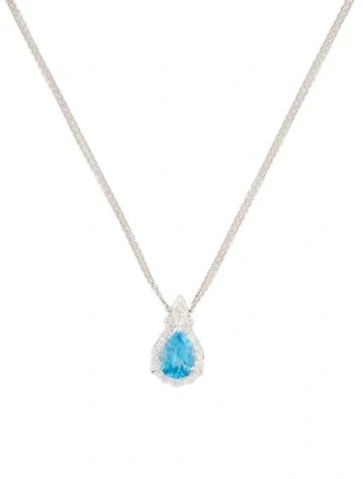 Pre-owned Necklace 14k 2.40 Topaz & Diamond Pendant , 16" In Multi