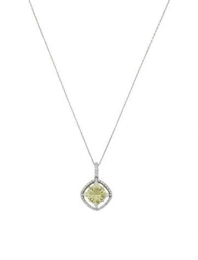 Pre-owned Necklace 14k 2.64ct Quartz & Diamond Pendant , 18" In Multi