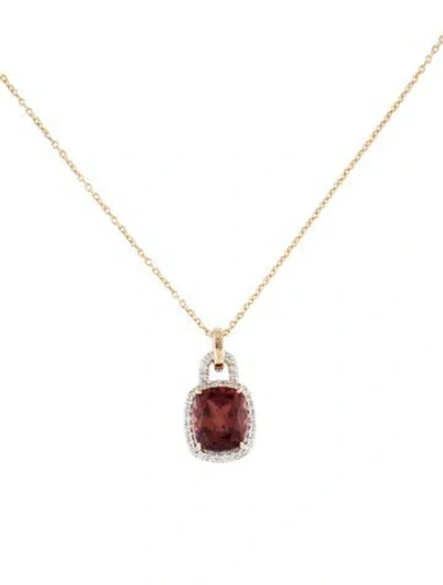 Pre-owned Necklace 14k 2.65ct Tourmaline & Diamond Pendant , 18" In Multi