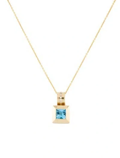 Pre-owned Necklace 14k 2.75ct Topaz & Diamond Pendant , 15.75" In Multi