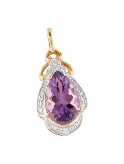 Pre-owned Necklace 14k 2.80 Amethyst & Diamond Pendant In Multi
