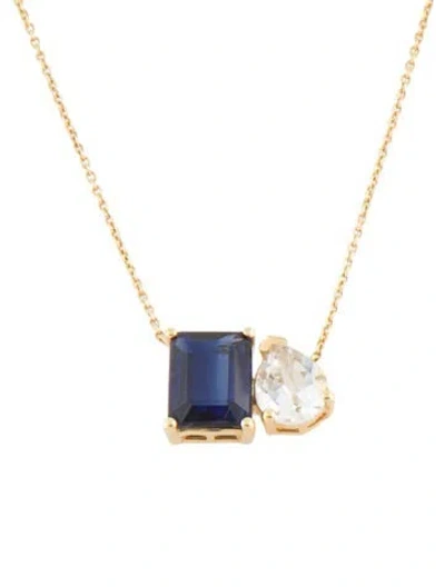 Pre-owned Necklace 14k 3.00ct Kyanite & 2.01ct Topaz Toi Et Moi Pendant , 18.25" In Multi