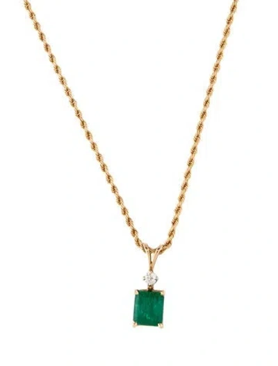 Pre-owned Necklace 14k 3.01ct Emerald & Diamond Pendant , 18.5" In Multi