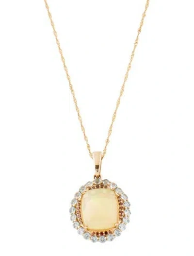 Pre-owned Necklace 14k 3.03ct Opal, Topaz, & Diamond Pendant , 22" In Multi