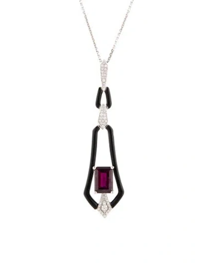 Pre-owned Necklace 14k 3.03ct Rhodolite, Onyx & Diamond Pendant , 18.5" In Multi