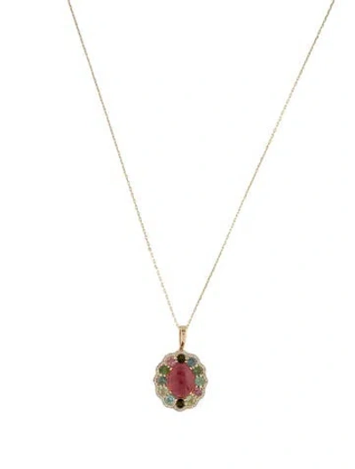 Pre-owned Necklace 14k 3.12ctw Tourmaline & Sapphire Cocktail Ring, 17.75" In Multi