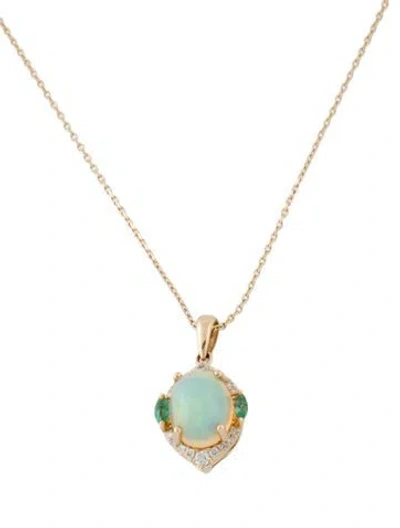 Pre-owned Necklace 14k 3.13ct Opal, Emerald & Diamond Pendant , 16" In Multi