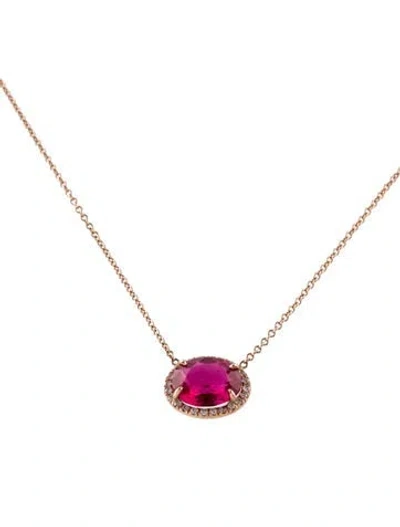 Pre-owned Necklace 14k 3.19ct Synthetic Ruby & Diamond Pendant , 14.5" In Multi