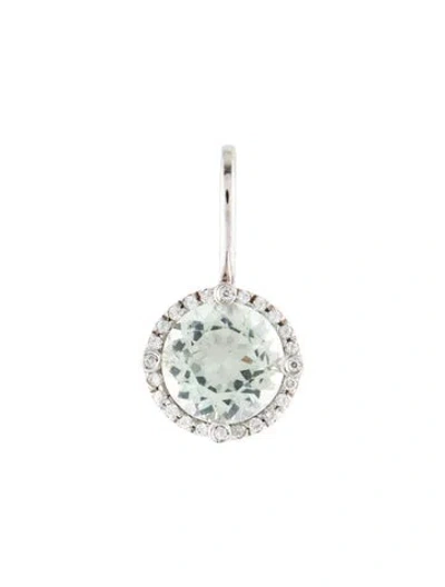 Pre-owned Necklace 14k 3.40ct Prasiolite, Cubic Zirconia & Diamond Drop Pendant In Multi