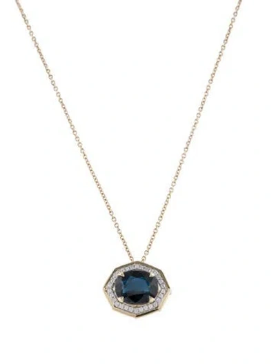 Pre-owned Necklace 14k 3.50ct Sapphire & Diamond Pendant , 18" In Multi
