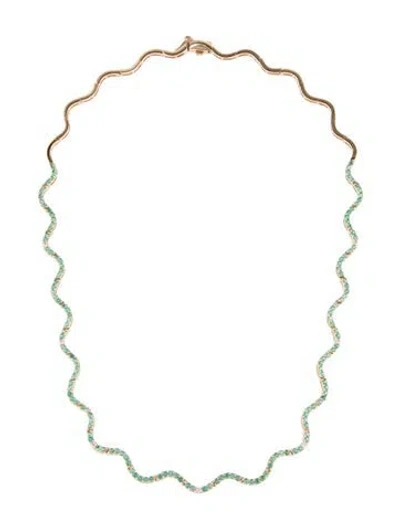 Pre-owned Necklace 14k 3.50ctw Emerald & Diamond Wavy Collar, 17" In Multi