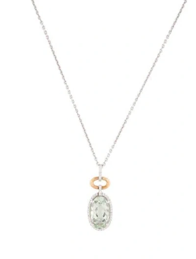 Pre-owned Necklace 14k 3.63ct Prasiolite & Diamond Pendant , 17" In Multi